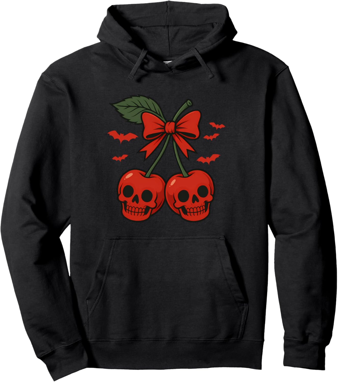 Cherry Skulls With Bats Cool Halloween Cherries Pullover Hoodie