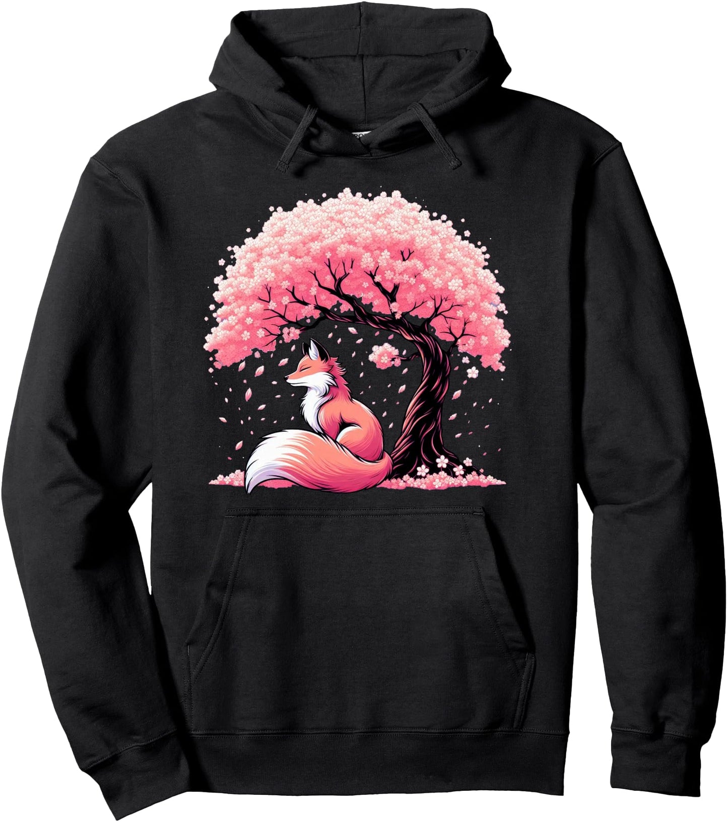 Graphic Fox Cherry Blossom Sakura Japanese Art Pullover Hoodie
