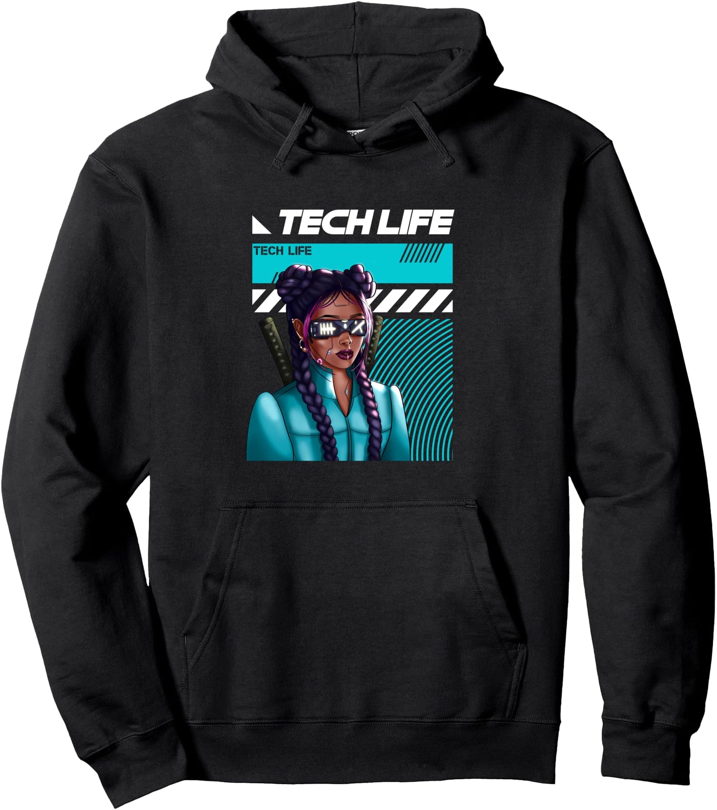 Tech Life Virtual Reality Girl Gamer Japanese Anime Katana Pullover Hoodie