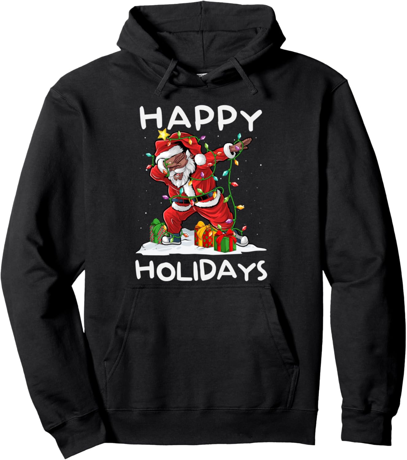 Dabbing Black Happy Holidays African American Santa Claus Pullover Hoodie