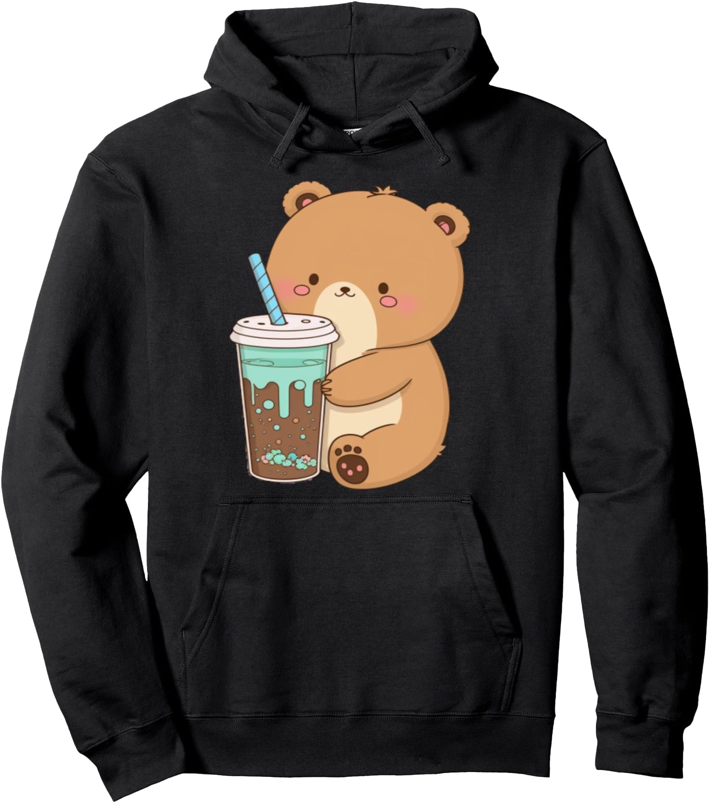 Boba Tea Bear Bubble Milk Kawaii Cute Anime Aesthetic Pullover Hoodie