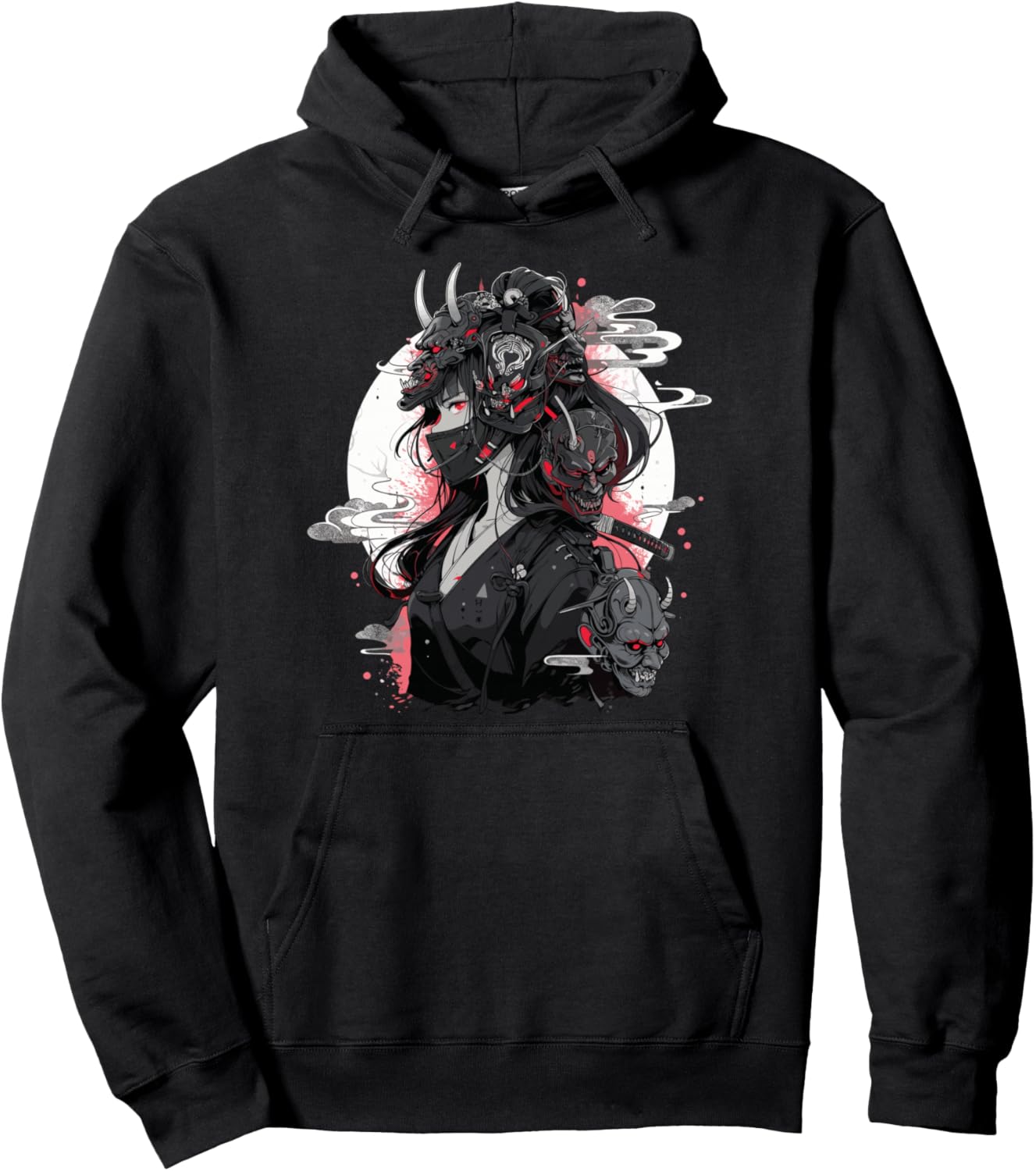 Anime Girl Gothic Waifu Japanese Kawaii Otaku Oni Mask Pullover Hoodie