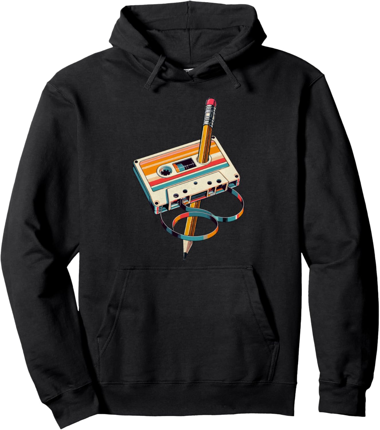 Vintage Cassette Tape and Pencil Nostalgia Party 70s 80s 90s Pullover Hoodie