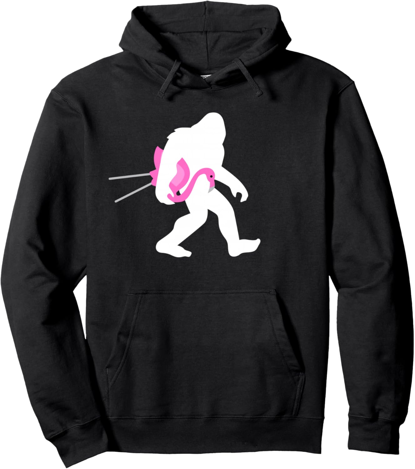 Bigfoot Carrying Lawn Flamingo Funny Sasquatch Gift Pullover Hoodie