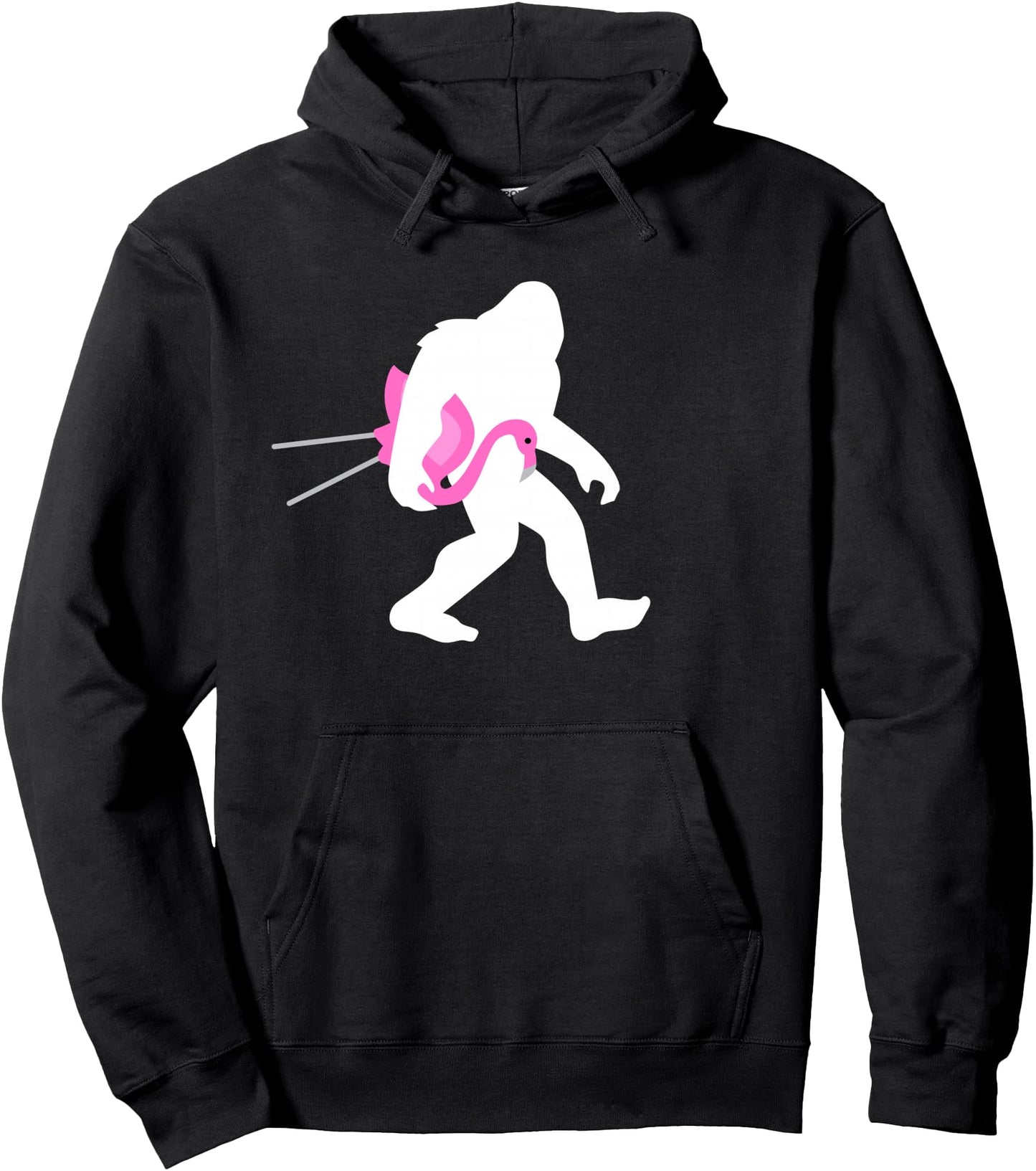 Bigfoot Carrying Lawn Flamingo Funny Sasquatch Gift Pullover Hoodie