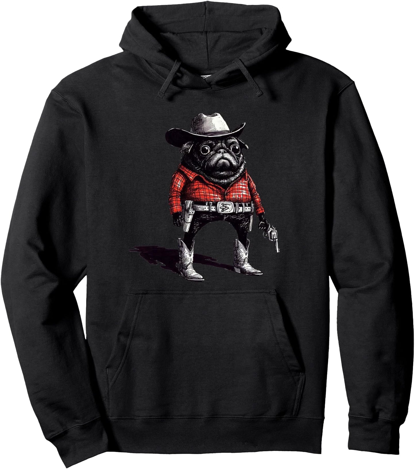 Pug Western Cowboy Vintage 90s Graphic Pullover Hoodie