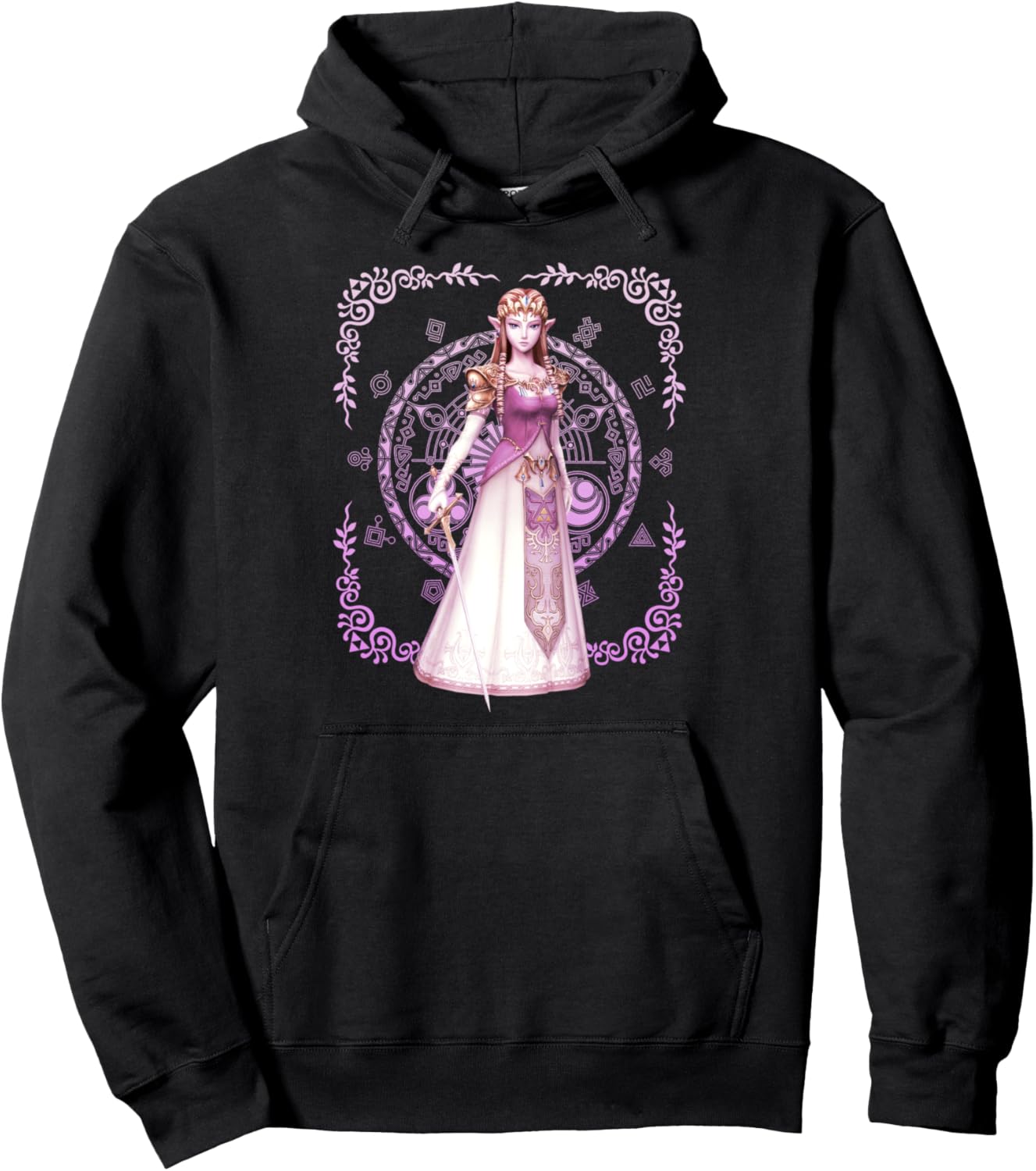 Nintendo Zelda Pink Ornate Border Portrait Graphic Hoodie Pullover Hoodie