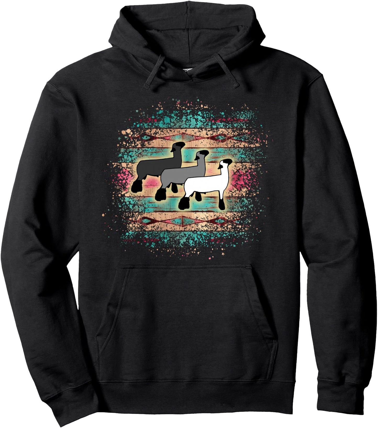 Show Club Lamb Turquoise and Pink Aztec-Inspired Pattern Pullover Hoodie