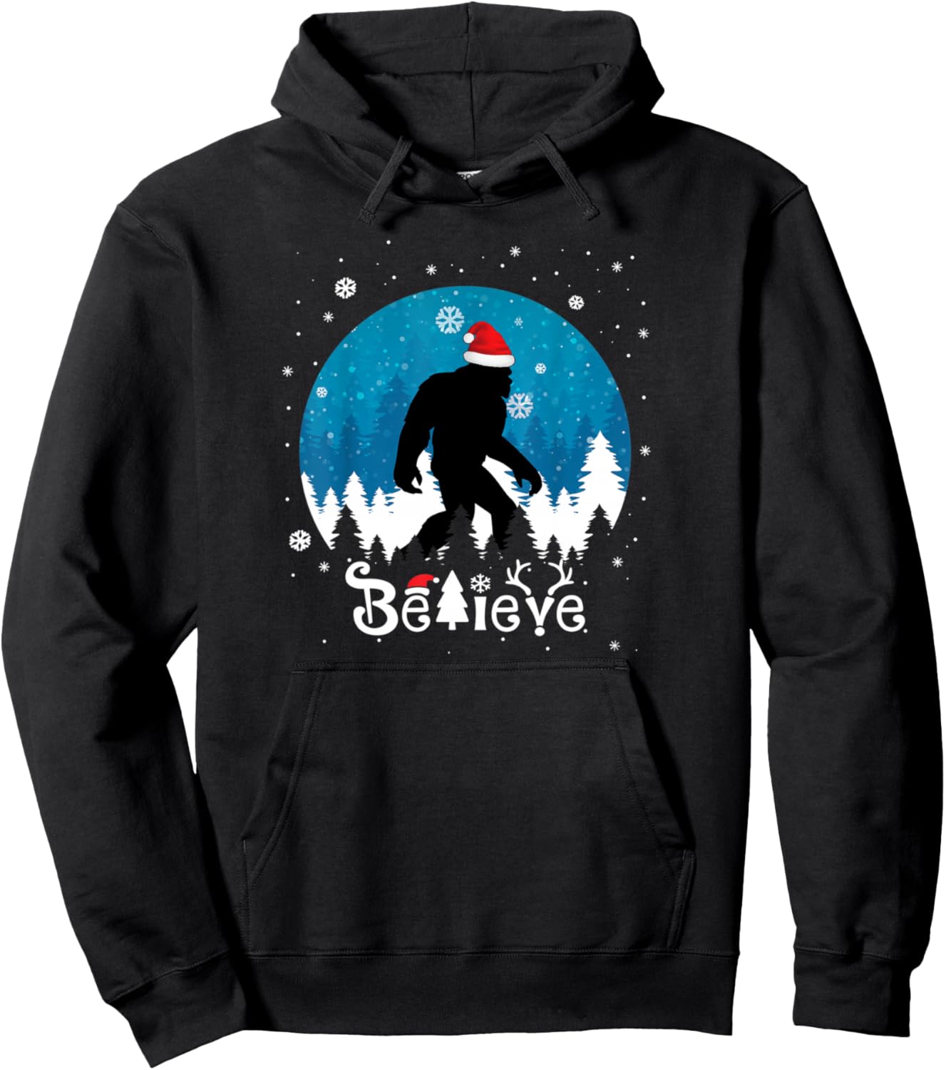 Funny Christmas Xmas Bigfoot Believe Sasquatch In Moon Light Pullover Hoodie