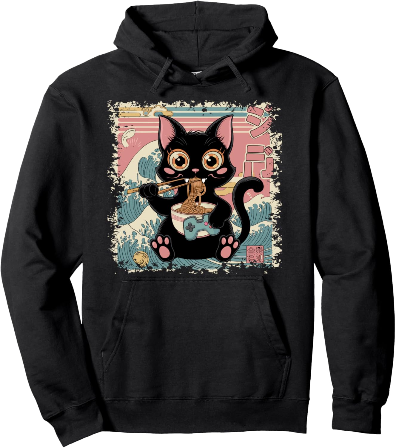 Cat Ramen Gaming Japanese Funny Graphic Kawaii Cat Anime Pullover Hoodie
