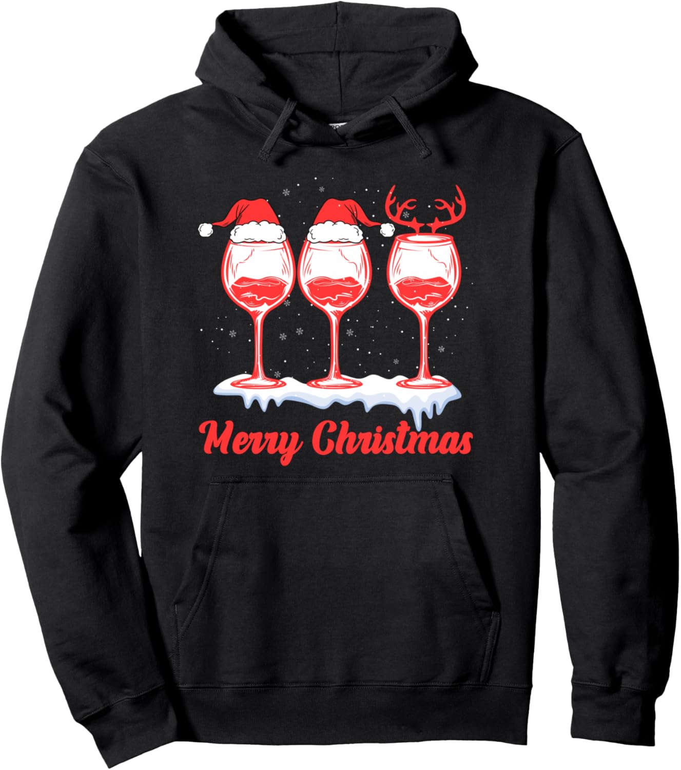 Three Red Wine Glasses Santa Hat Christmas Wine Lover Xmas Pullover Hoodie