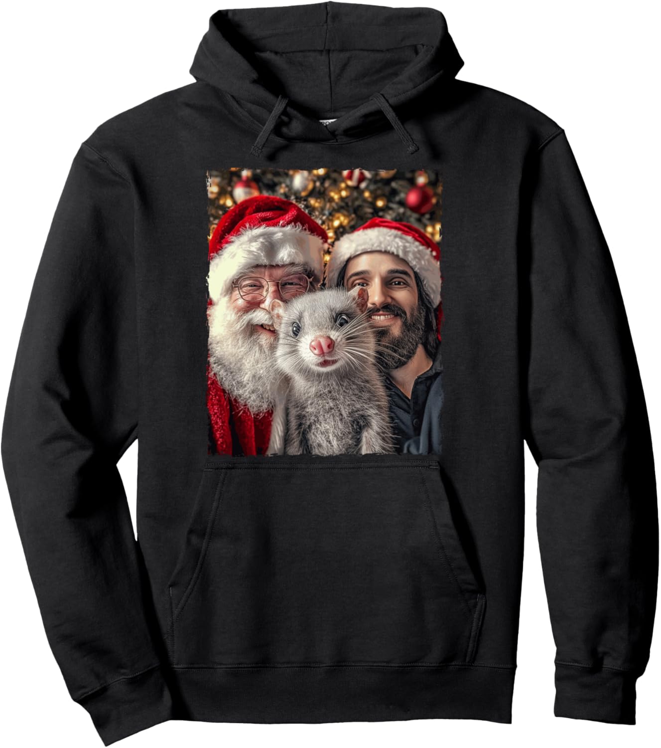 Funny Opossum Possum Selfie Santa Jesus Xmas Christmas Pullover Hoodie