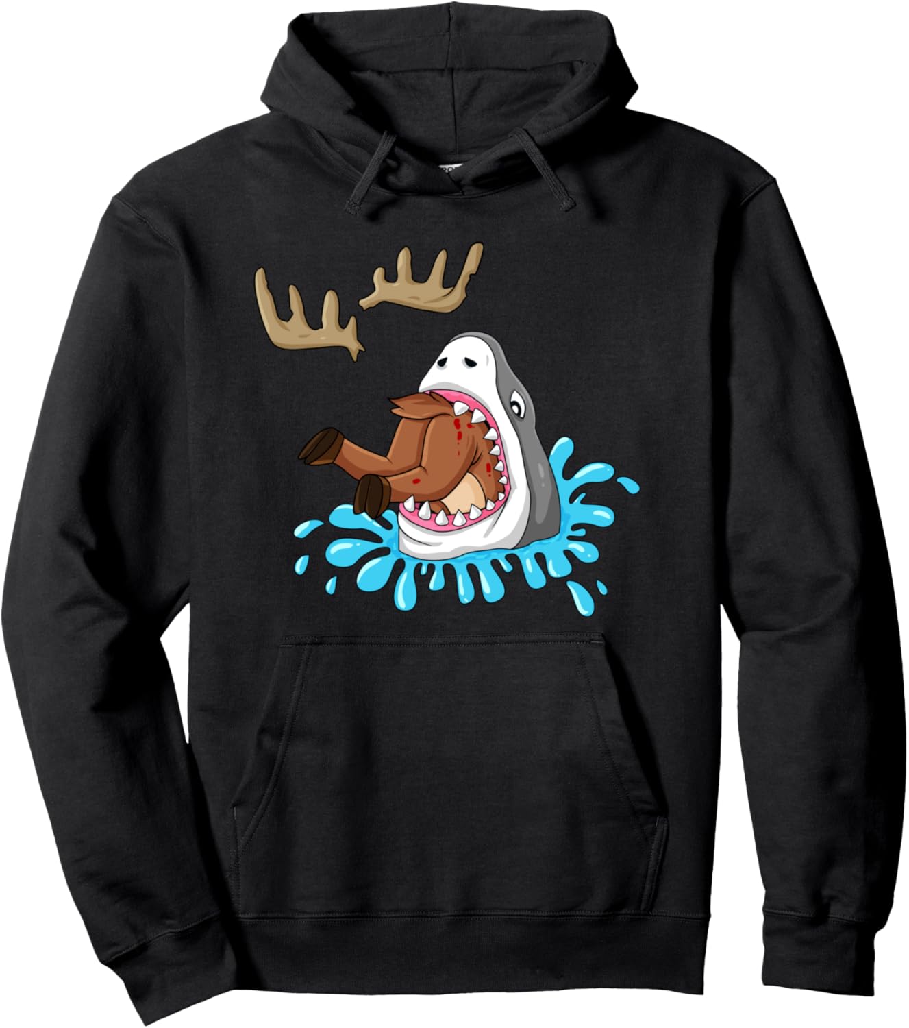 Shark Eats Reindeer Christmas Boys Girls Kids Xmas Pullover Hoodie