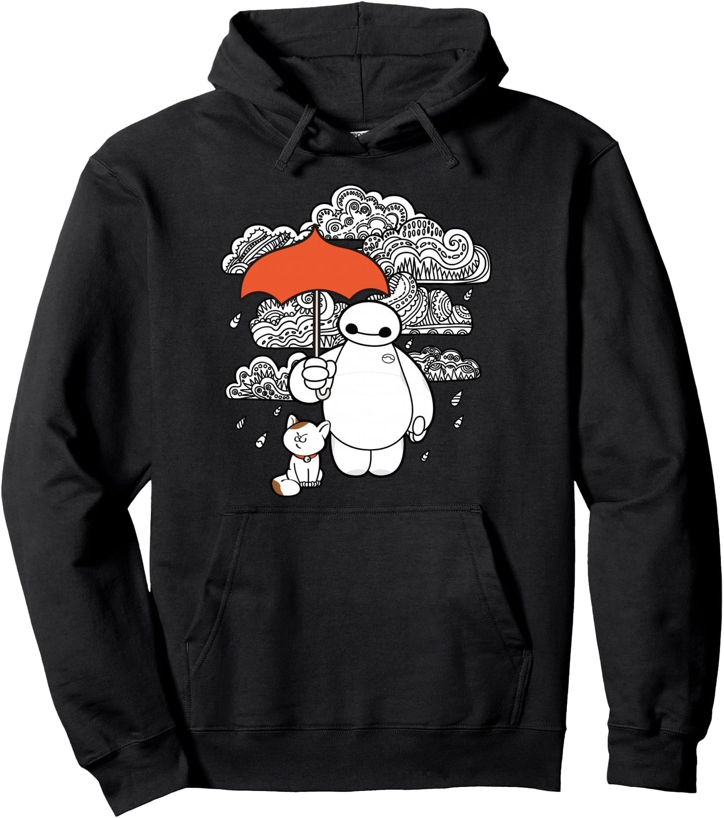Disney Big Hero 6 Baymax Patterned Rain Clouds Portrait Pullover Hoodie