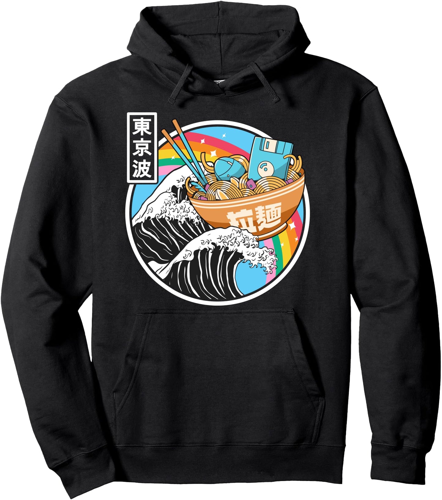 Digital Ramen Bowl Kanagawa Wave Japan Otaku Anime Vaporwave Pullover Hoodie