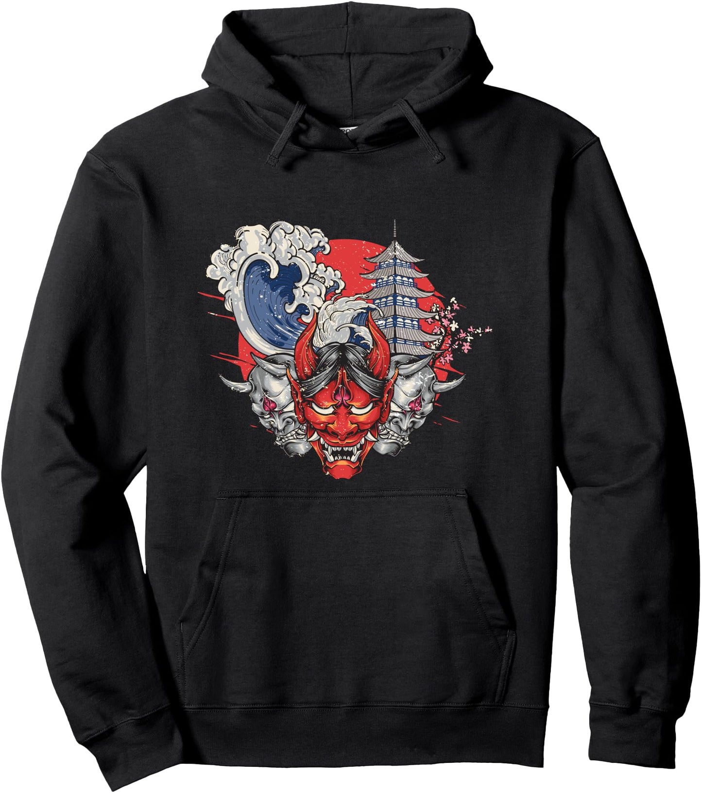 Japanese Oni Red Samurai Monster mask anime demon Pullover Hoodie