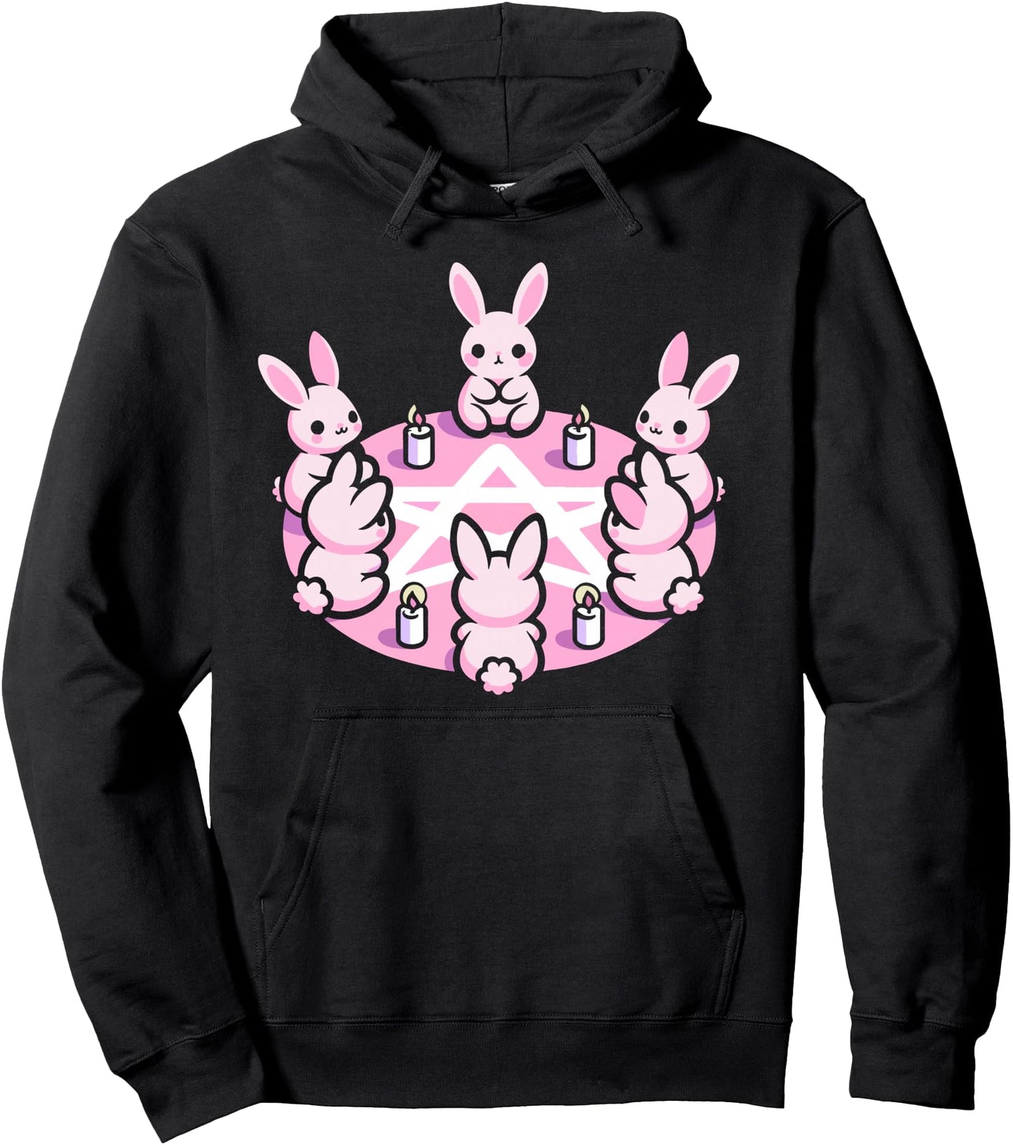 Bunny Rabbit Pink Pentacle Pentagram Pastel Goth Dark Humor Pullover Hoodie