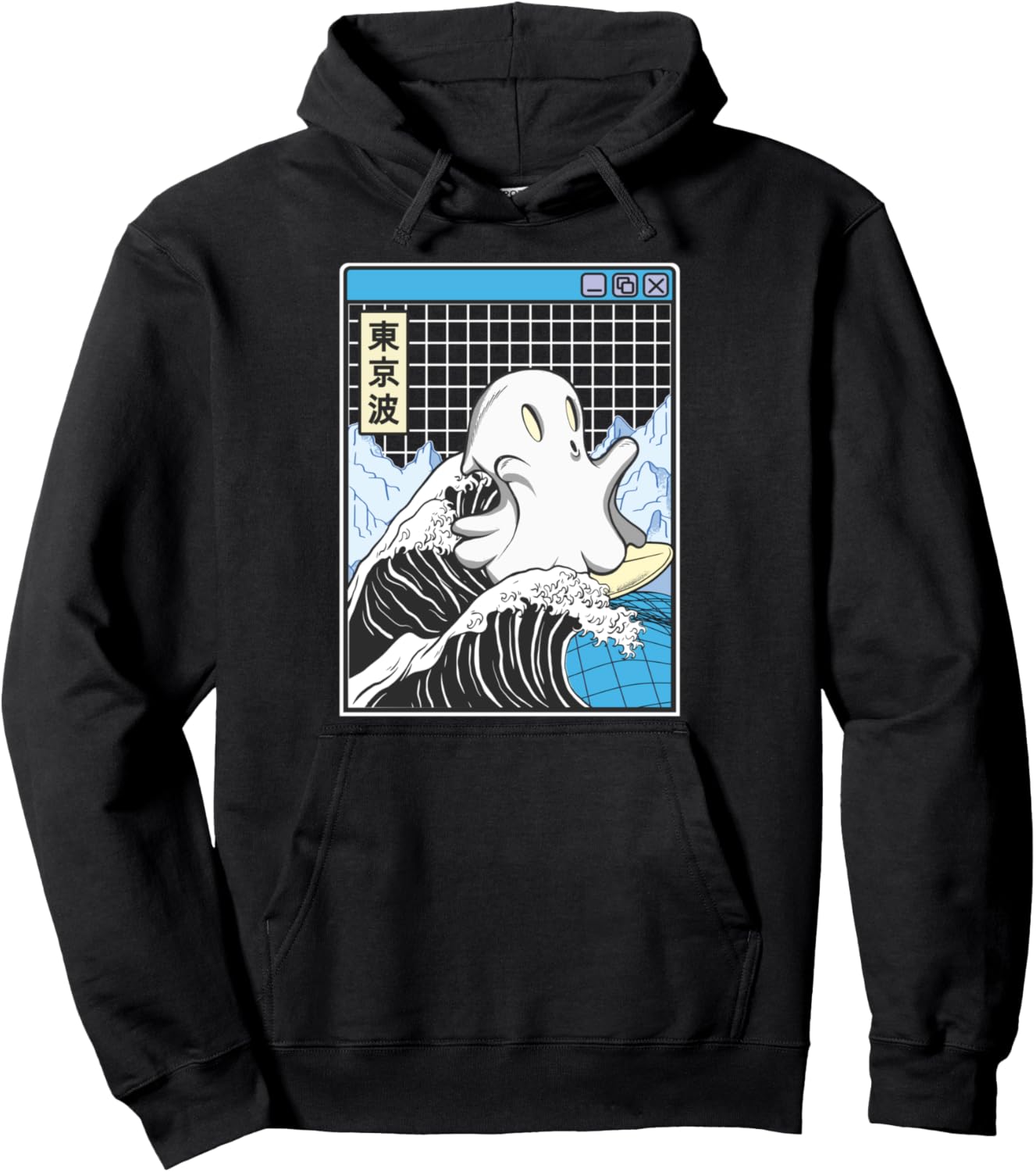 Surfing Ghost Japan Kanagawa Wave Kawaii Anime Vaporwave Pullover Hoodie