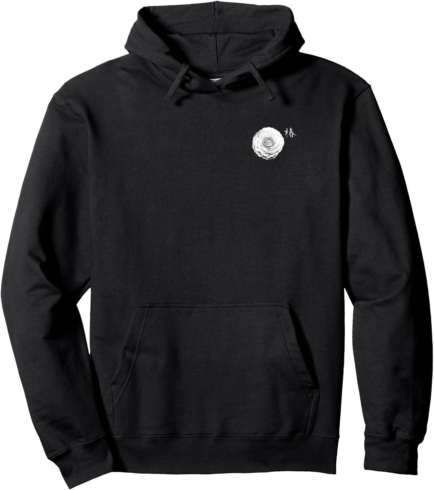 Tsubaki Camellia Flower Minimal With Japanese Characters Pullover Hoodie