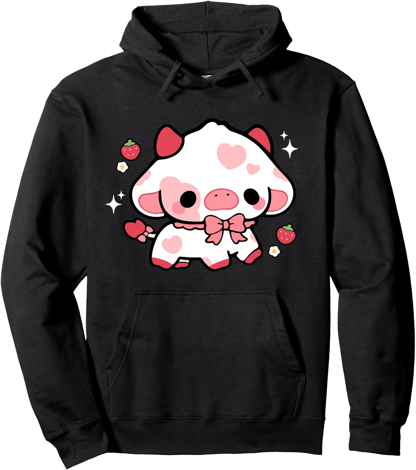 Kawaii Cow Strawberry Cute aesthetic Anime Girls Teens Pullover Hoodie