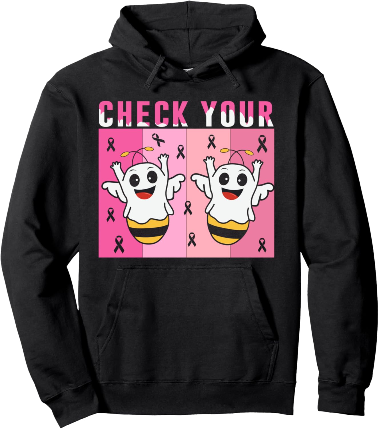 Check Your Boo Bees Breast Cancer Ghost Halloween Pullover Hoodie