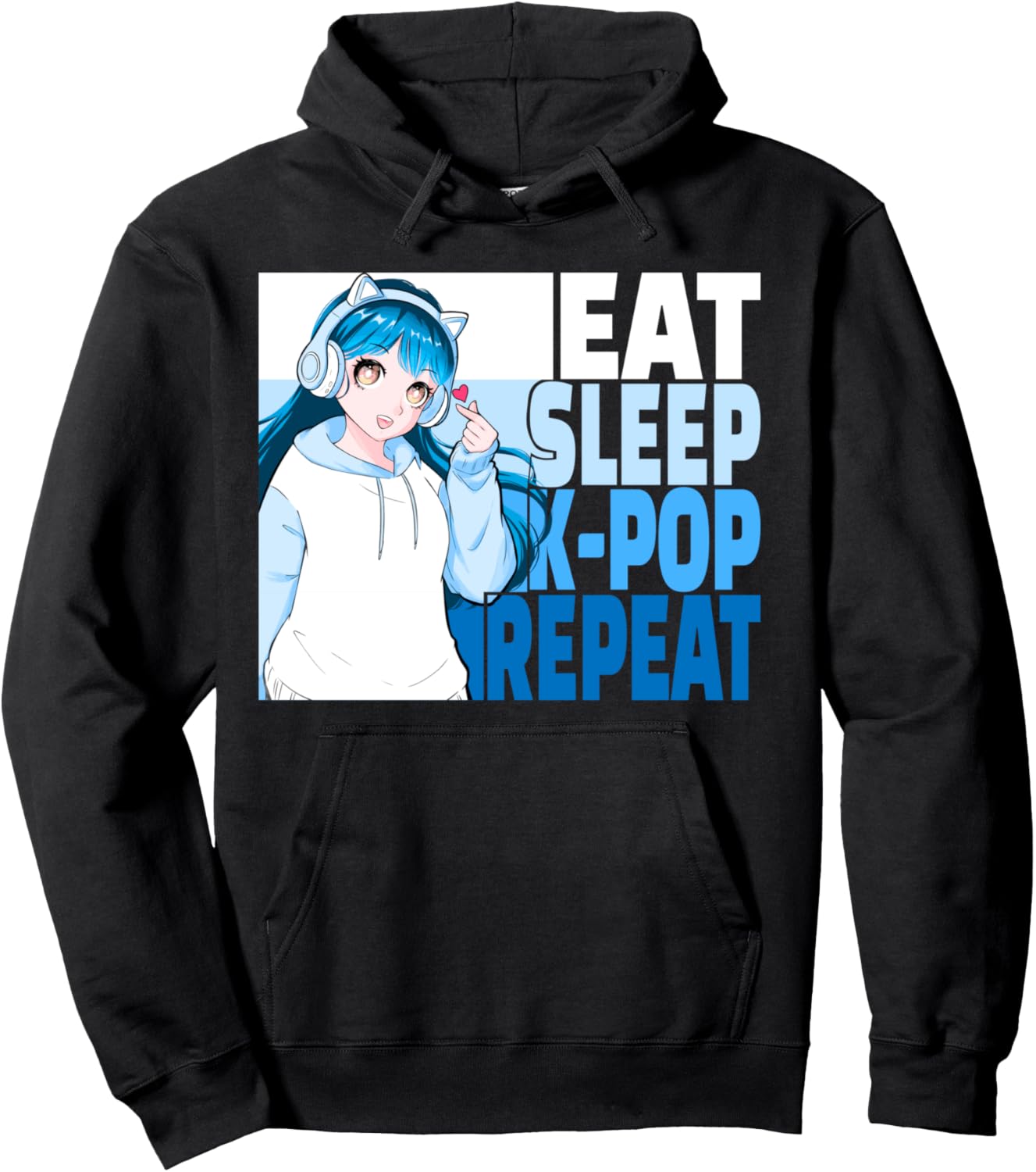 Eat Sleep K-POP Repeat Cute Korean Anime Girl Pullover Hoodie
