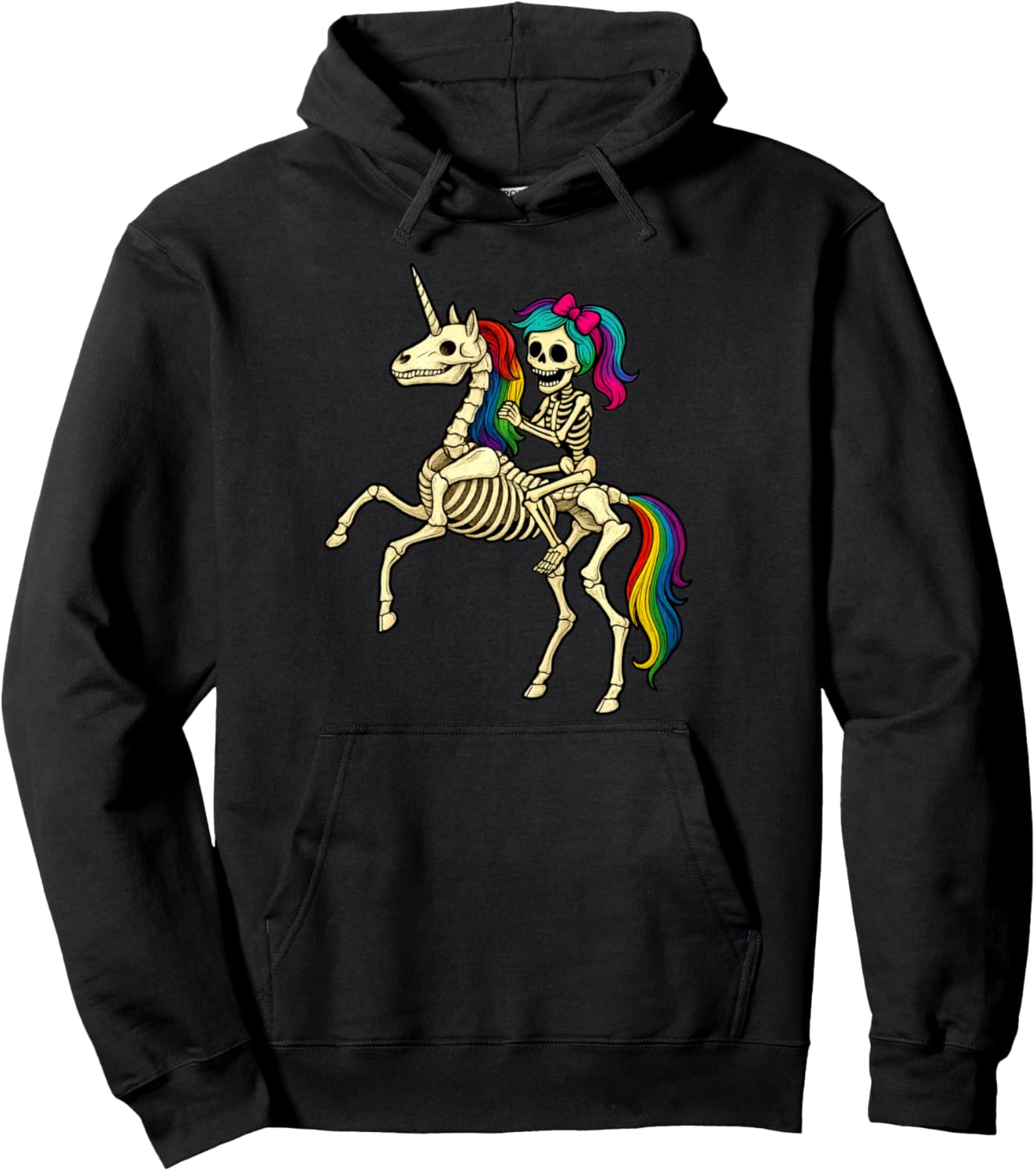 Girl Skeleton Riding Bucking Unicorn Skeleton Halloween Pullover Hoodie