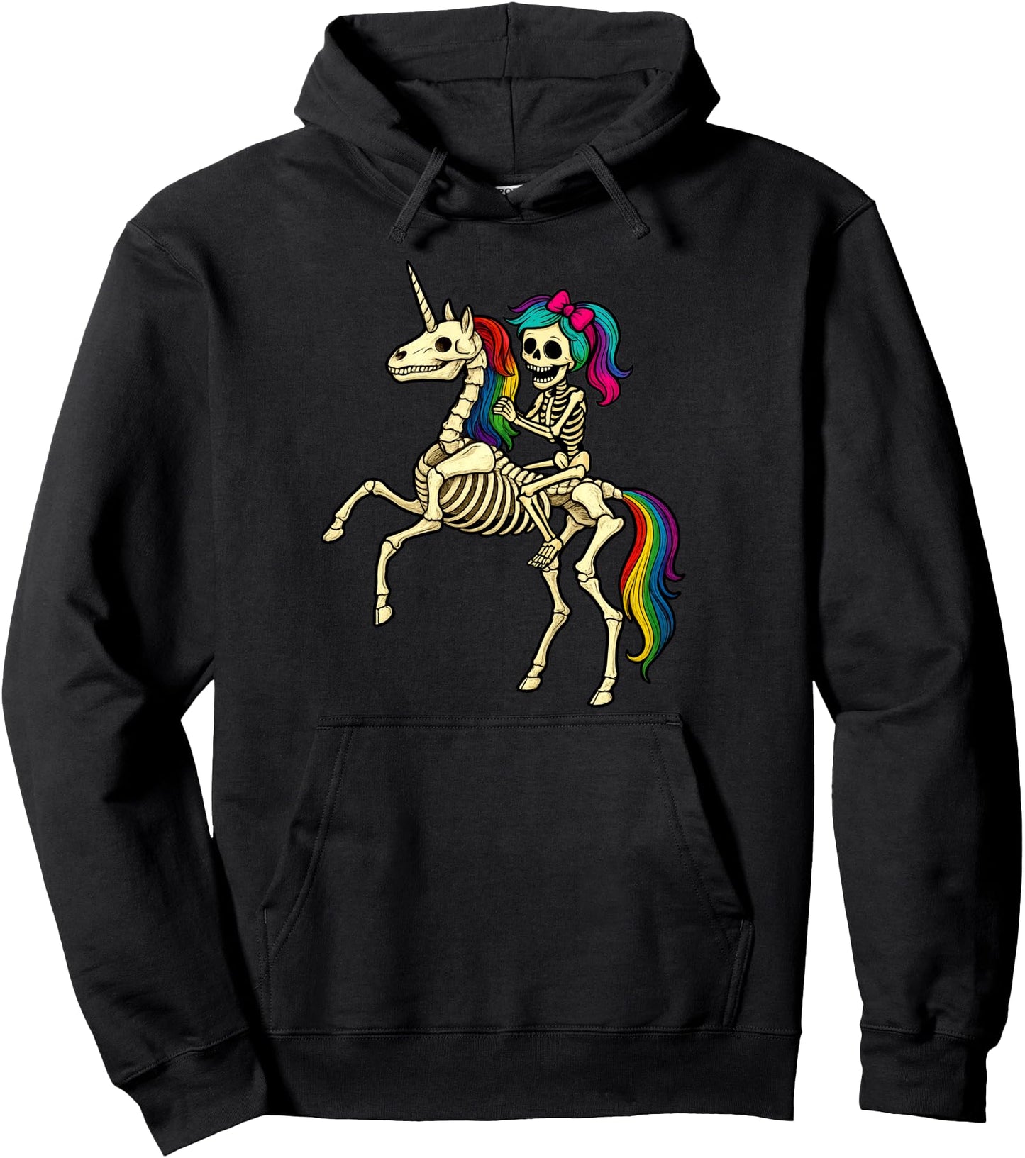 Girl Skeleton Riding Bucking Unicorn Skeleton Halloween Pullover Hoodie