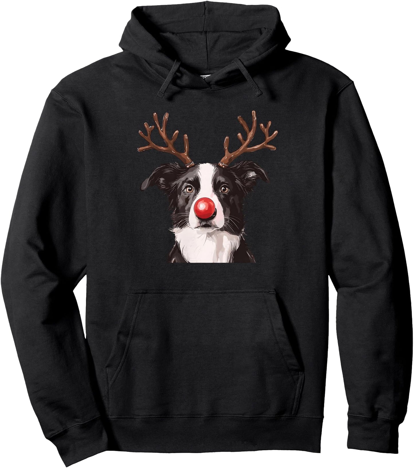 Funny Reindeer Santa Border Collie Christmas Tree Lights Pullover Hoodie