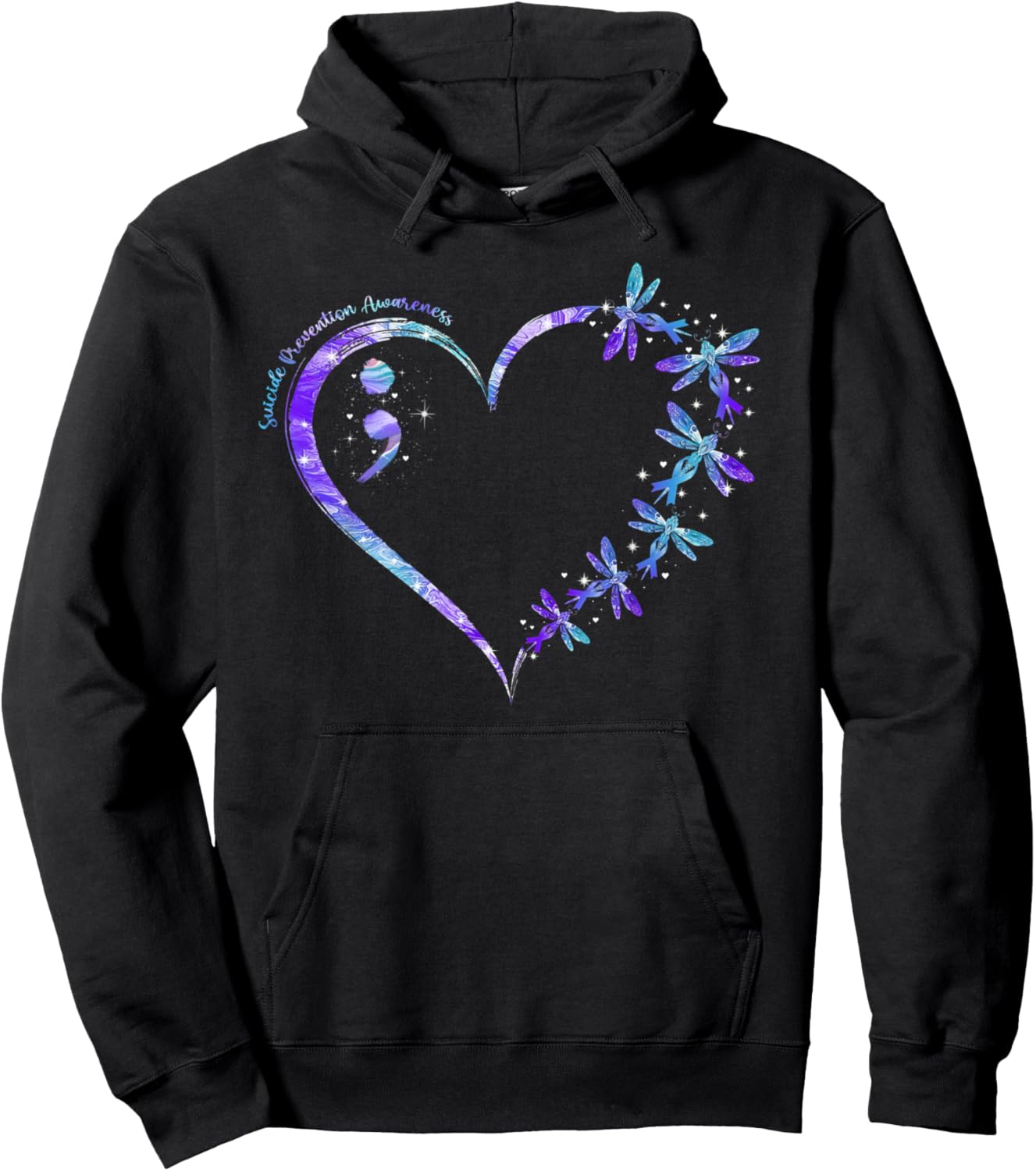 Suicide Prevention Awareness Week Heart Semicolon Dragonfly Pullover Hoodie