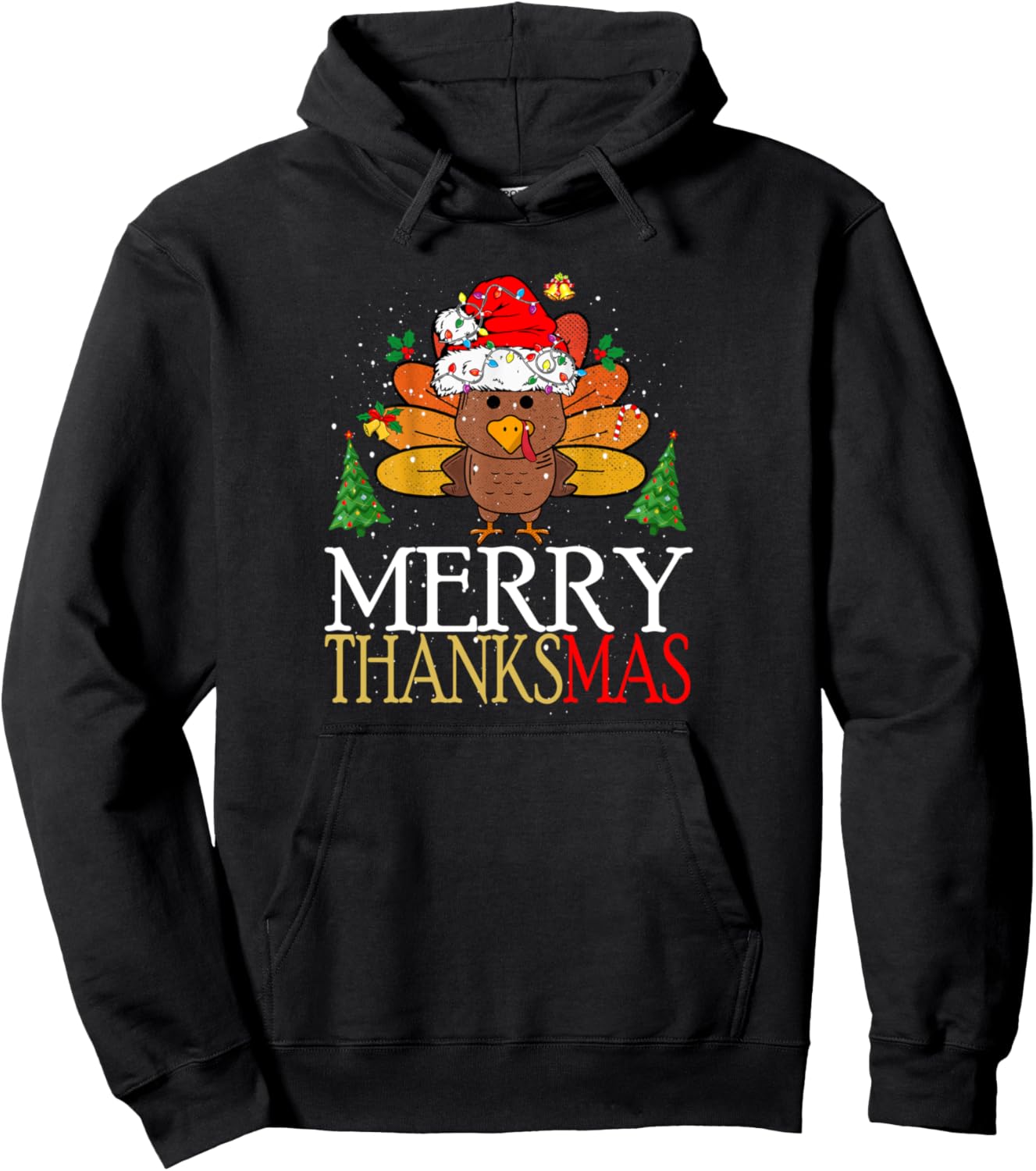 Merry Thanksmas Happy Thanksgiving Santa Turkey Pullover Hoodie