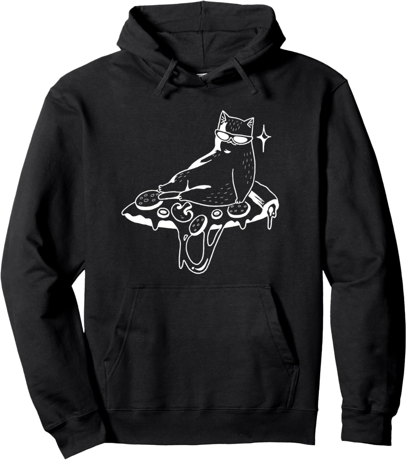 Cool Sunglasses Cat on Pizza Funny Gift Cat Lover Anime Fan Pullover Hoodie