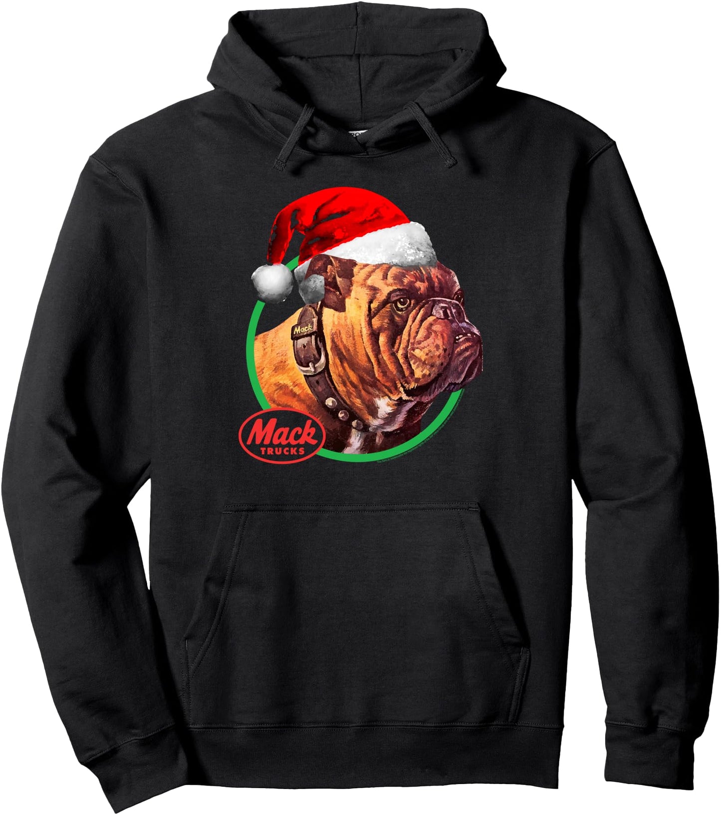 Mack Trucks Christmas Holiday Bulldog Santa Hat Trucker Pullover Hoodie