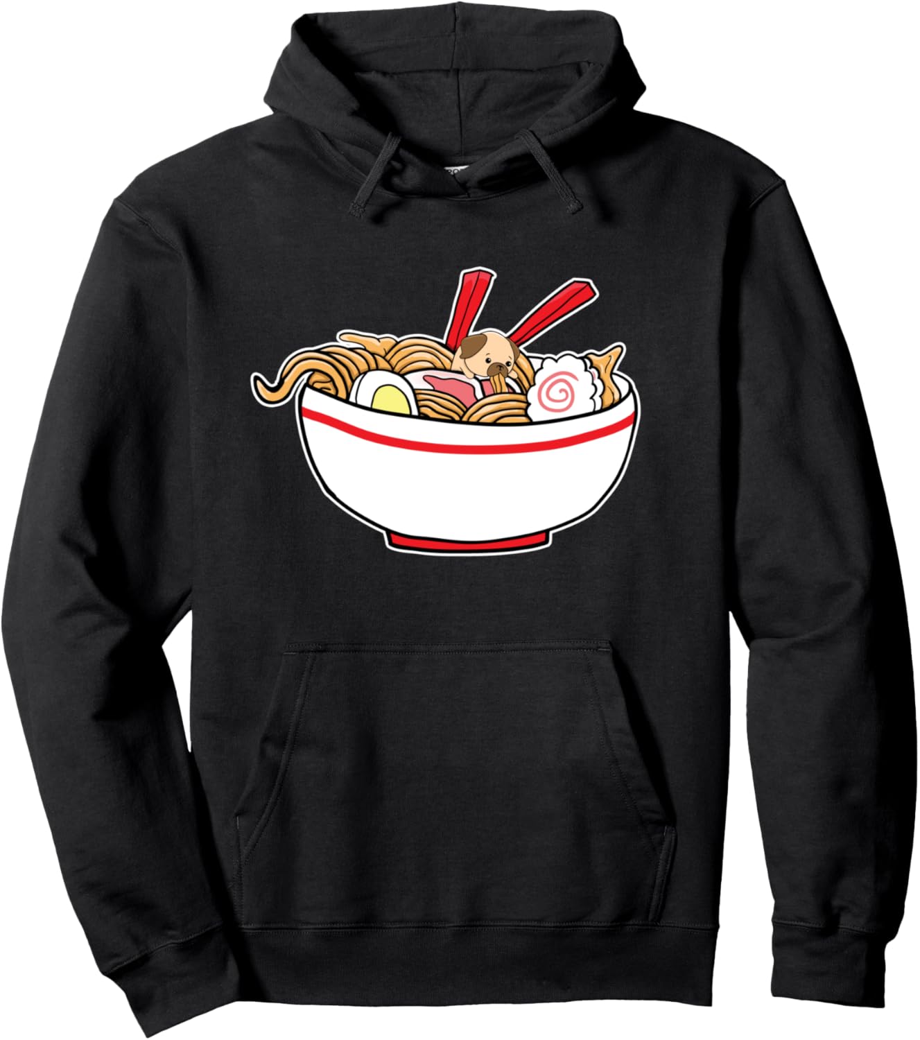 Kawaii Japanese Anime Pug Hoodie Funny Ramen Dog Gift Top Pullover Hoodie