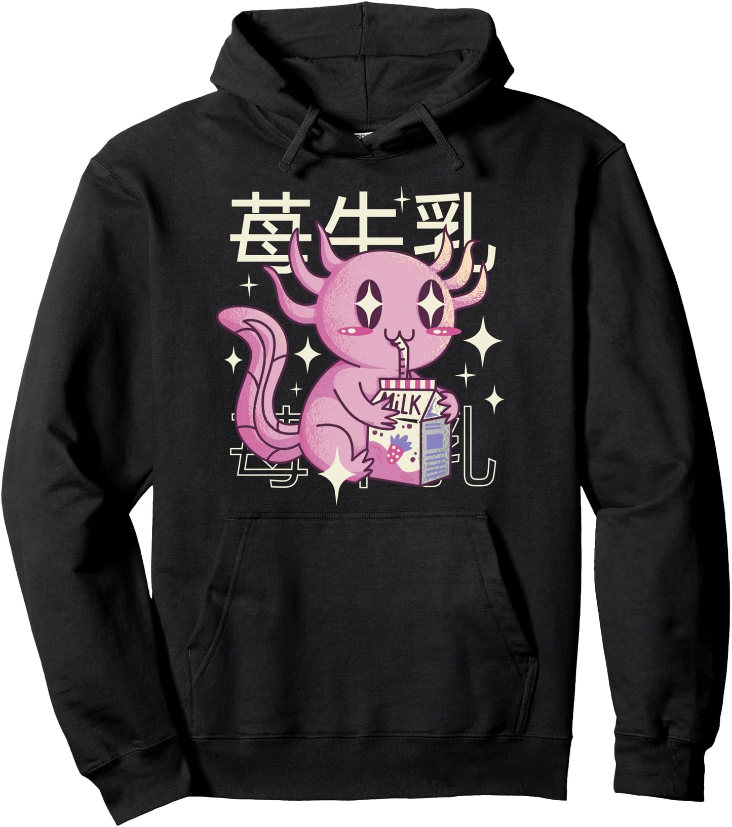 Happy Axolotl With Strawberry Milk Japan Style Otaku Anime Pullover Hoodie