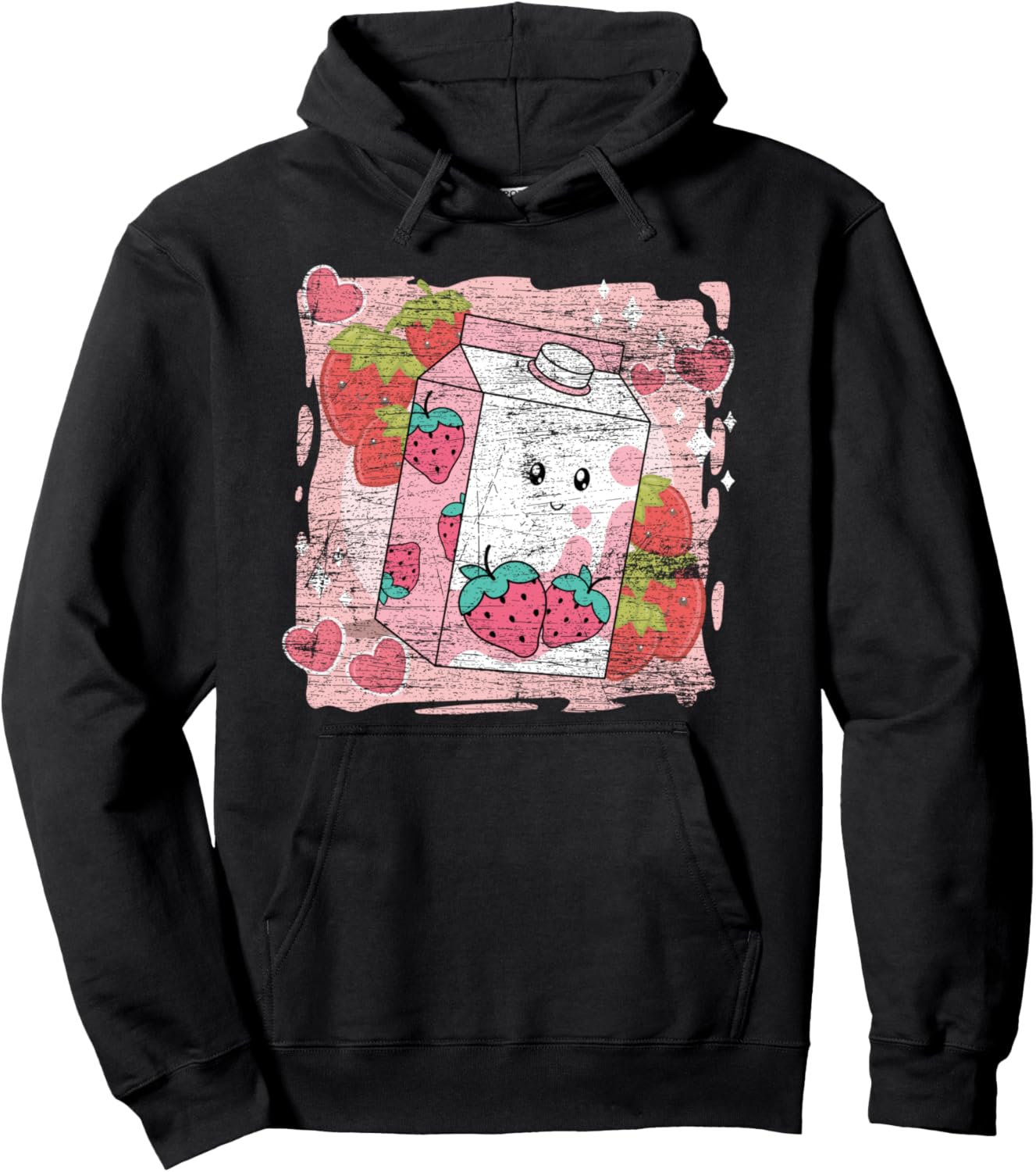 Kawaii Anime Milk Shake Japan Strawberry Milkshake Carton Pullover Hoodie