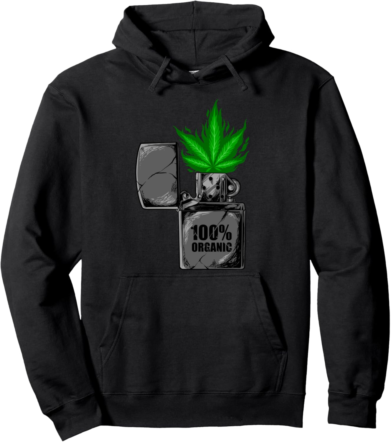Vintage Weed Lighter Graphic Marijuana 100% Organic Funny Pullover Hoodie