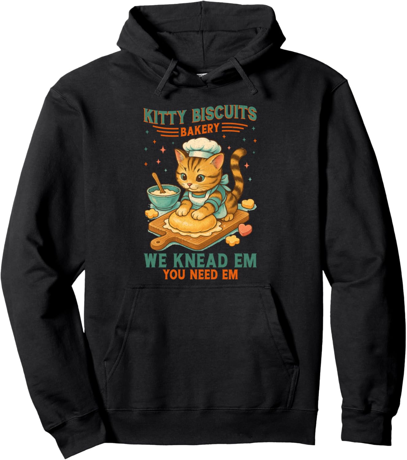 Kitty Biscuits Kneading Cat Bakery Kawaii Chef Cat Lover Pullover Hoodie