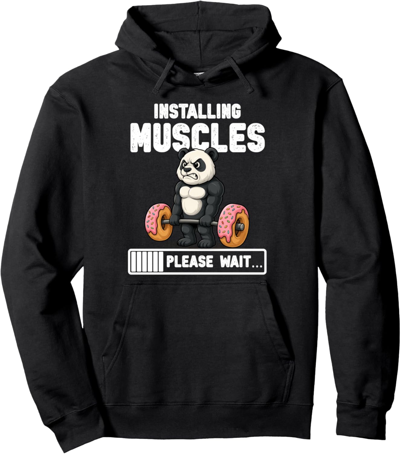 Installing Muscles Panda Lifting Donuts Funny Gym Meme Pullover Hoodie