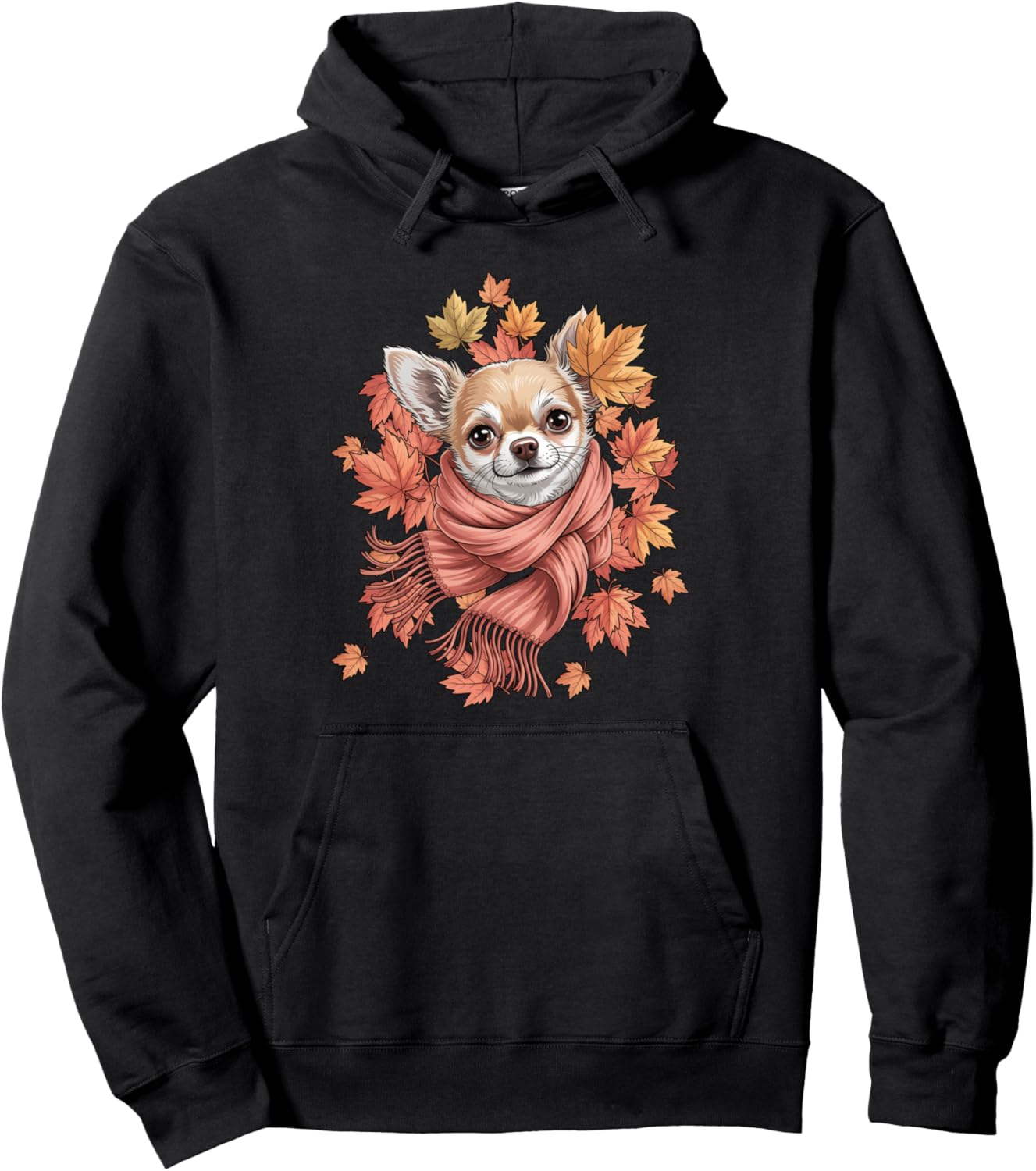 Chihuahua Dog Fall Scarf Dogs Autumn Leaves Thanksgiving Pullover Hoodie