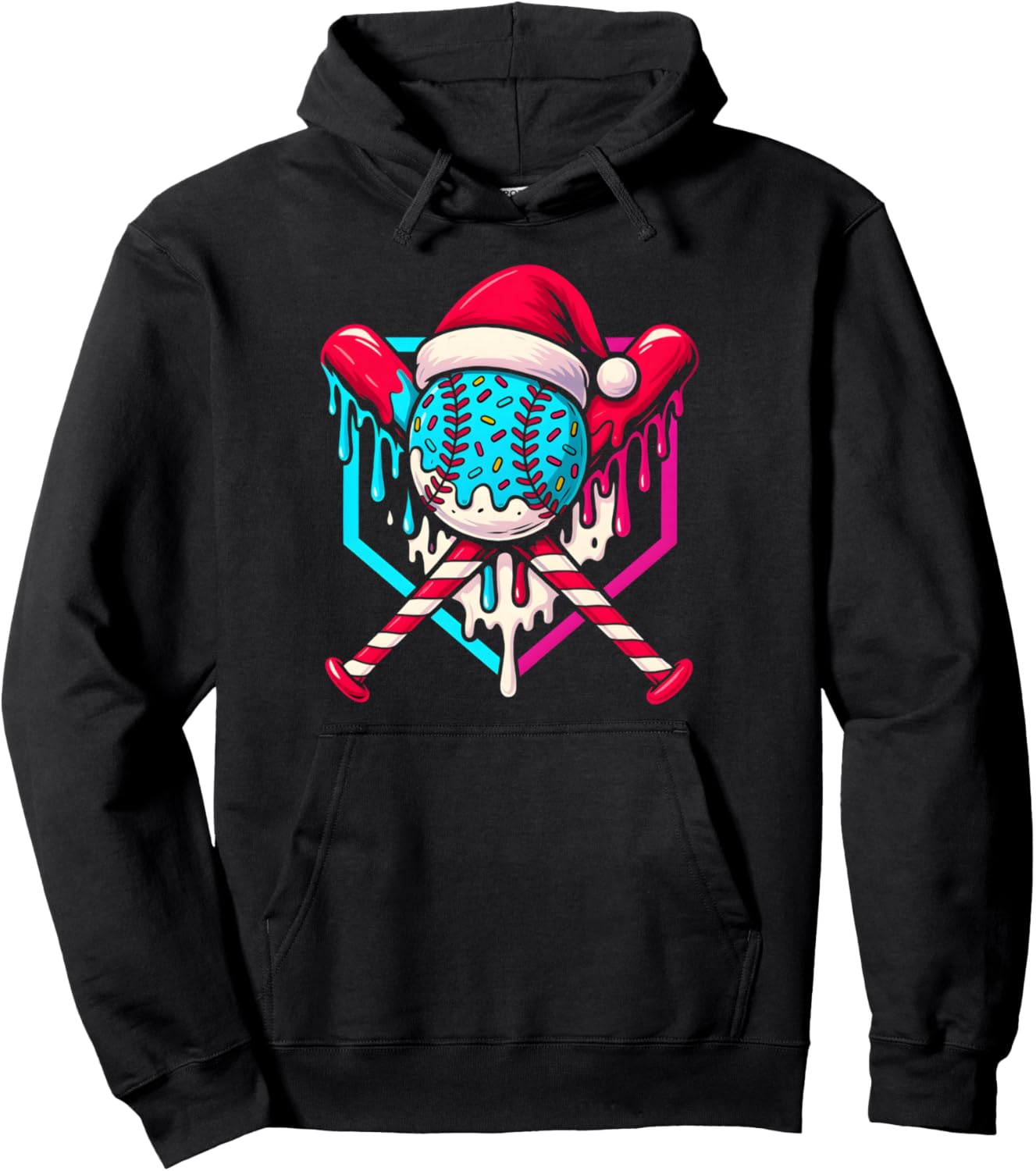 Baseball Xmas Christmas Baseball Ice Cream Drip Boys Youth Pullover Hoodie