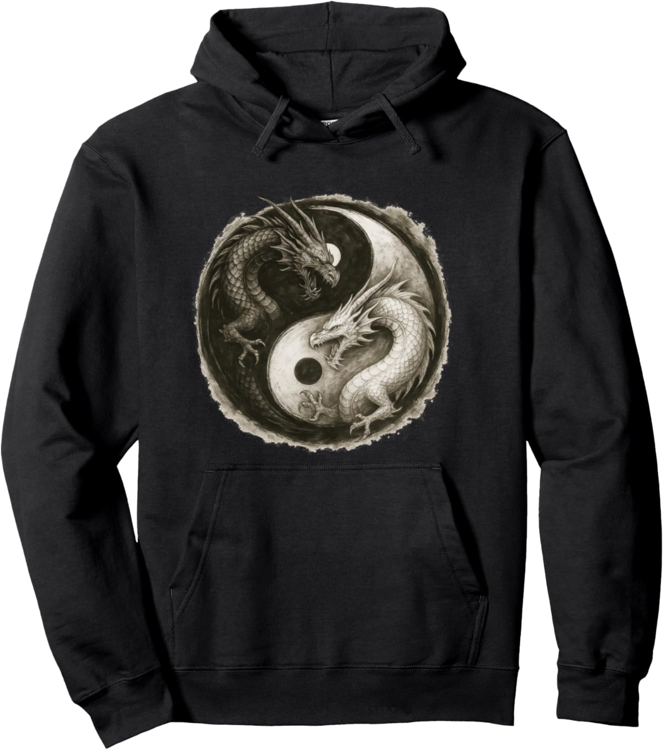 Fighting Dragons Yin Yang Vintage Japanese Anime Art Pullover Hoodie