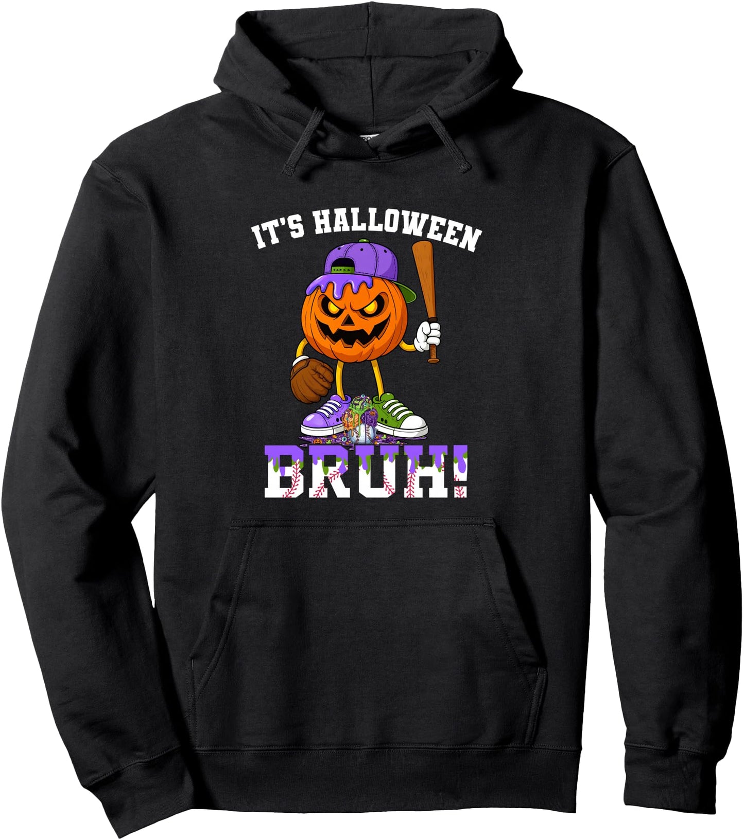 It's Halloween Bruh Pumpkin Costume Baseball Boys Men Pullover Hoodie