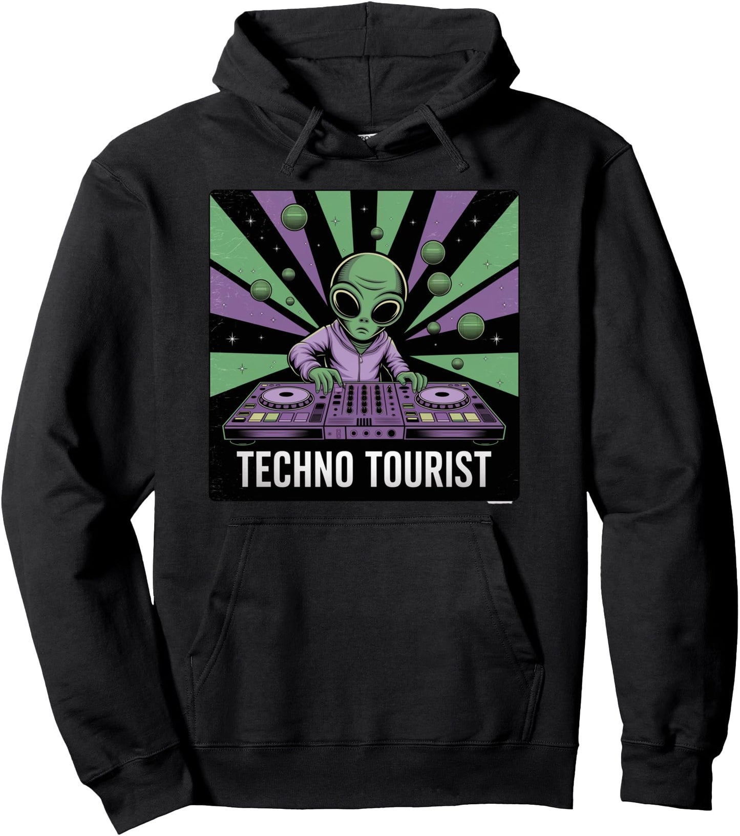 Techno Tourist Alien DJ Rave EDM Festival Outfit 80s Pullover Hoodie
