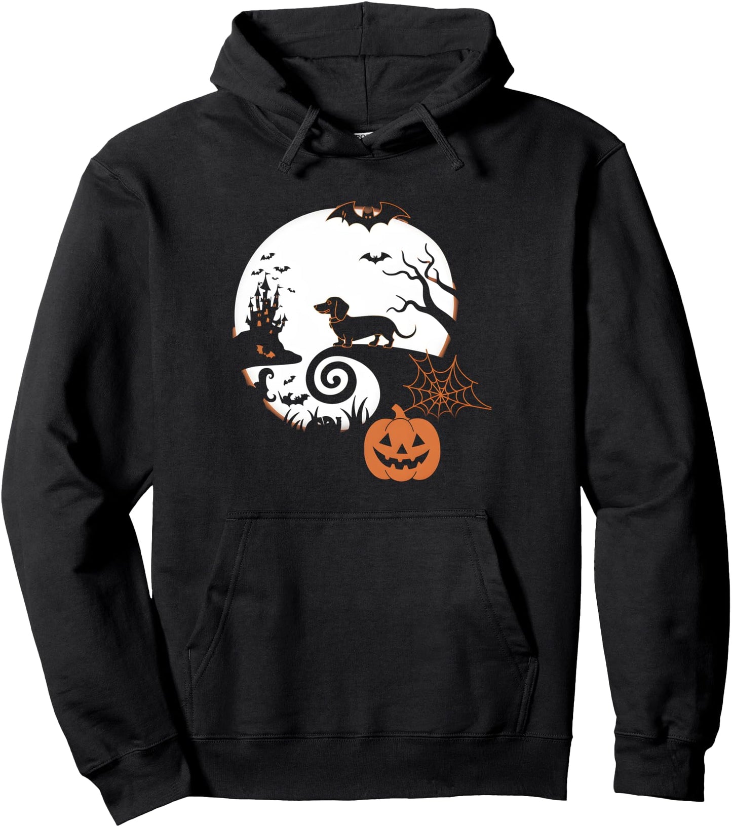 Scary Pumpkin Bat Funny Witch Hat Dachshund Dog Halloween Pullover Hoodie