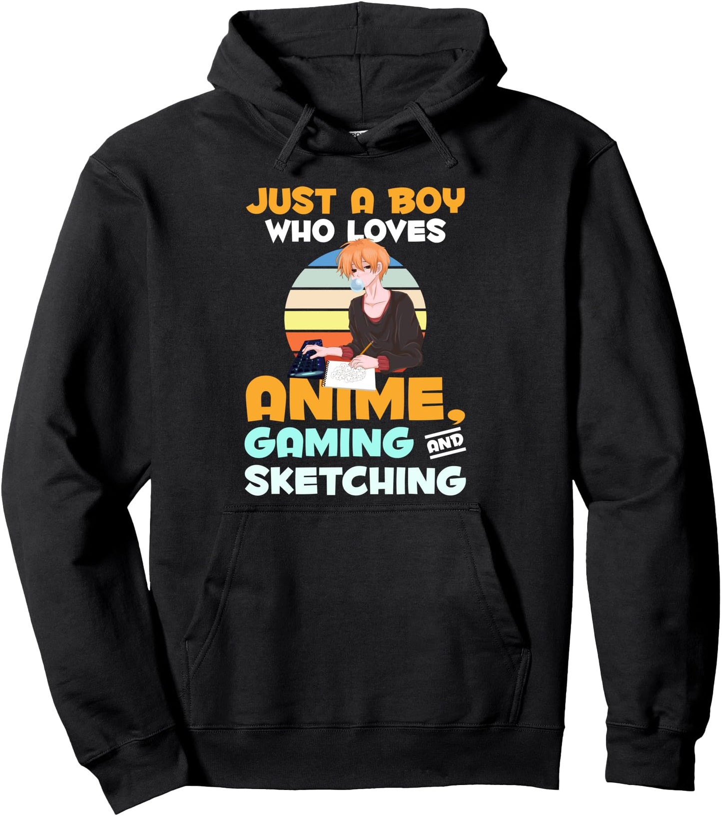 Just A Boy Who Loves Anime Gaming And Sketching Retro Anime Pullover Hoodie