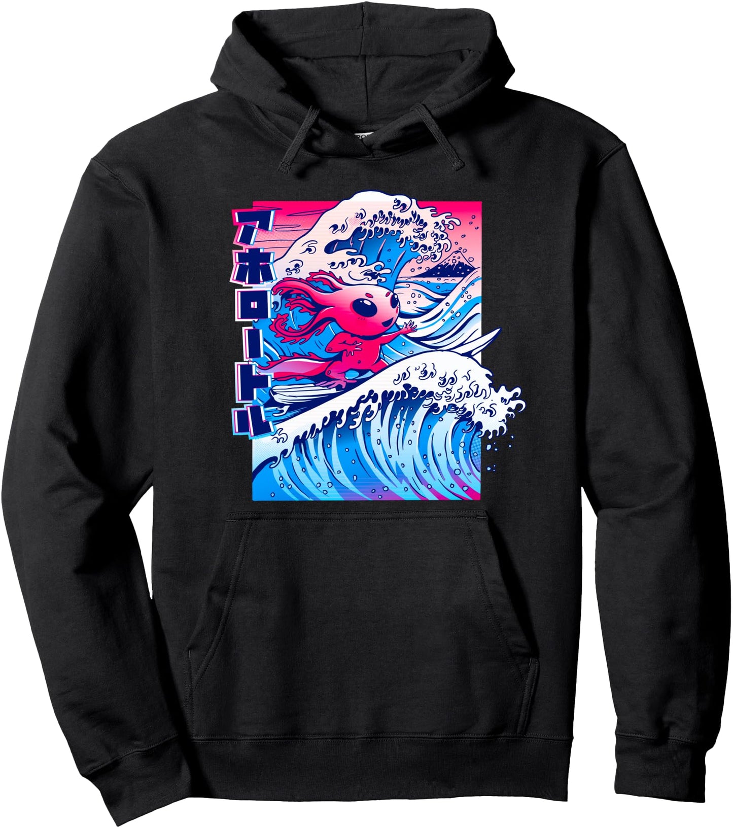Vaporwave Surfing Axolotl 80s 90s Japanese Style Pullover Hoodie