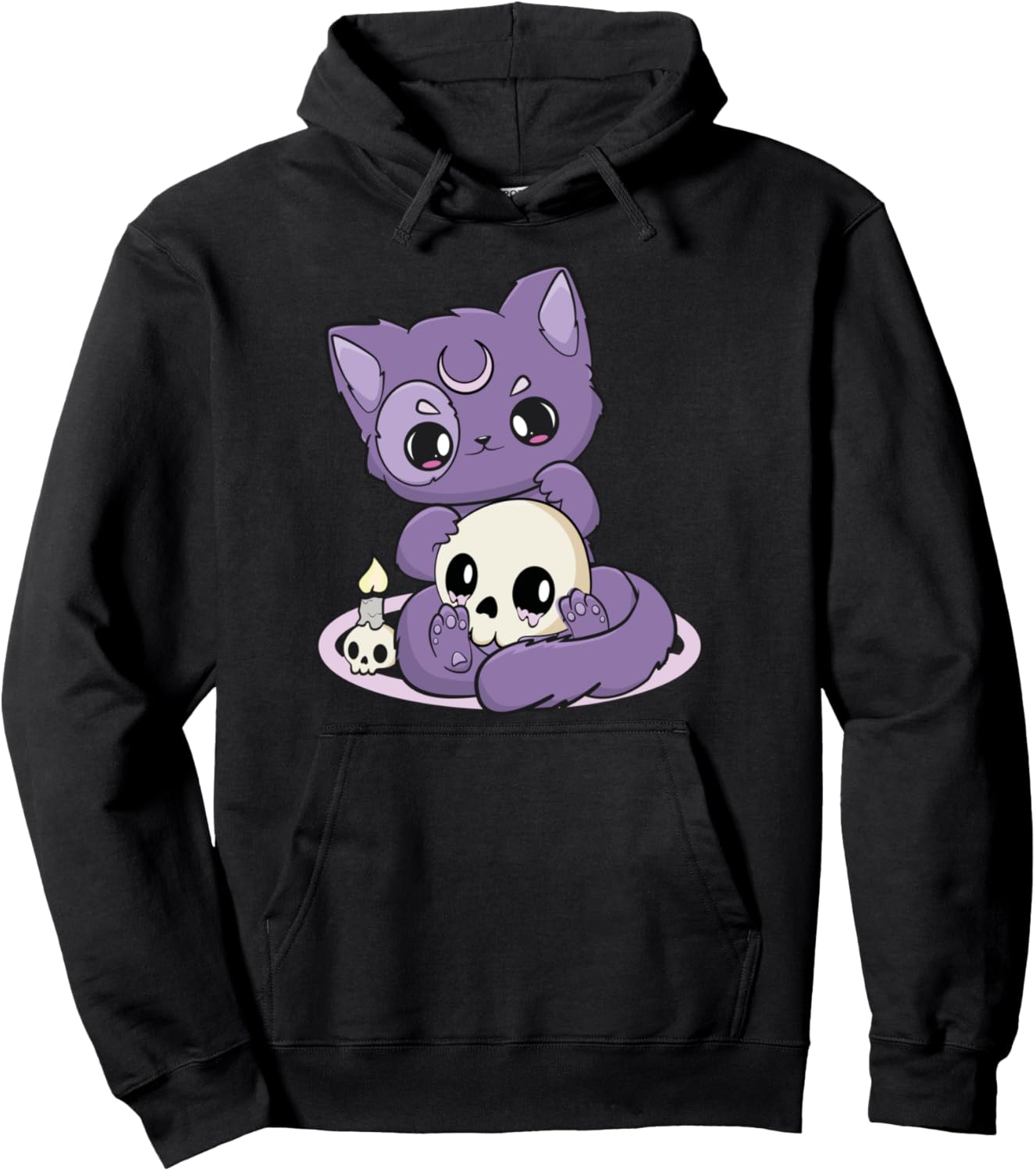 Kawaii Pastel Goth Cute Creepy Black Cat And Skull Anime Nu Pullover Hoodie