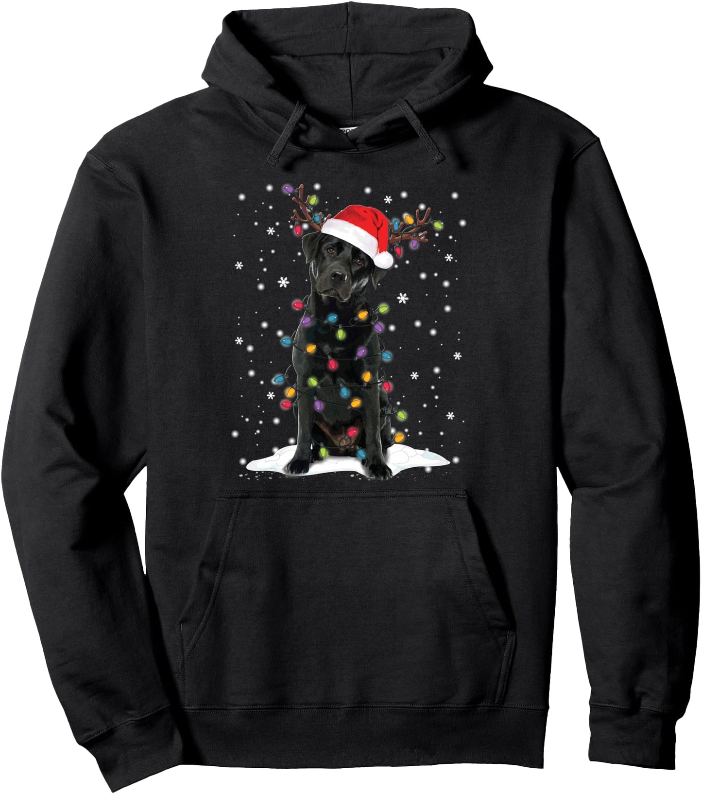 Black Lab Labrador Christmas Tree Light Pajama Dog Xmas Pullover Hoodie