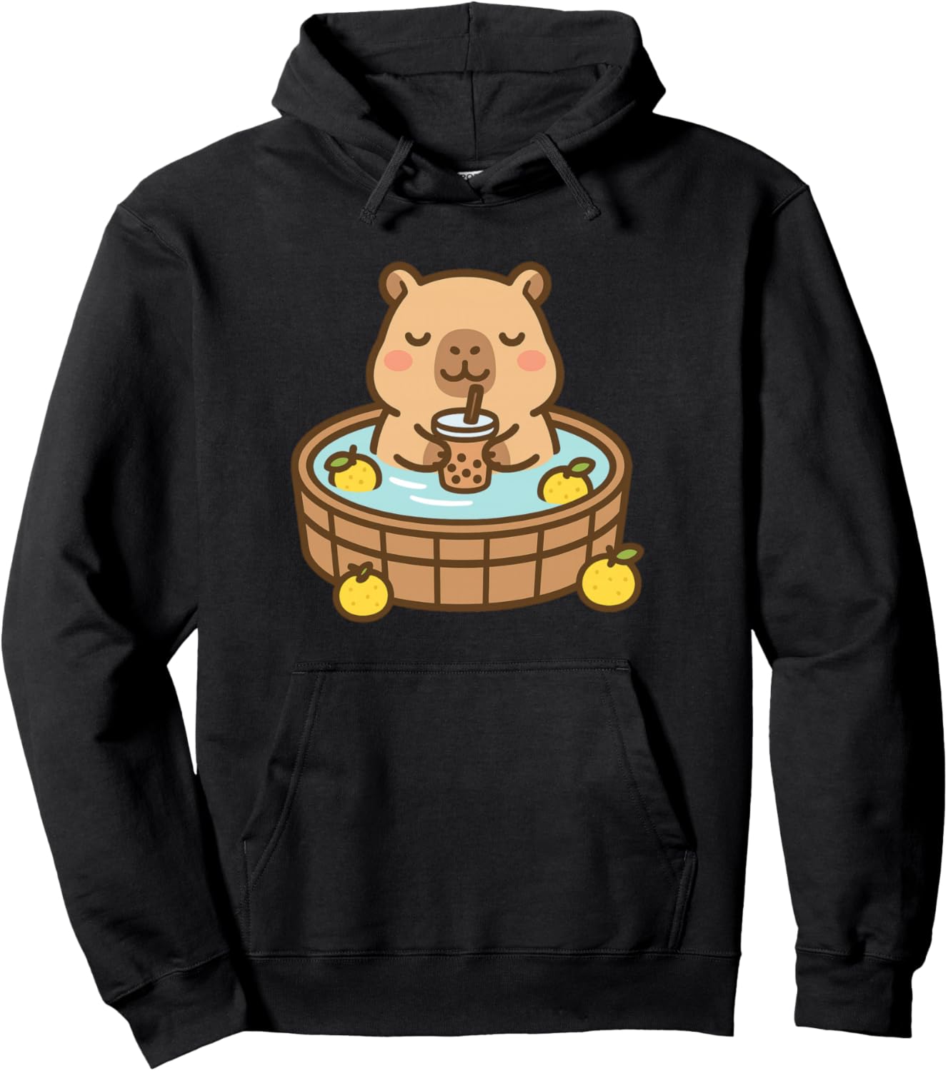 Zen Capybara Drinking Boba Tea in Yuzu Bath Cute Pullover Hoodie